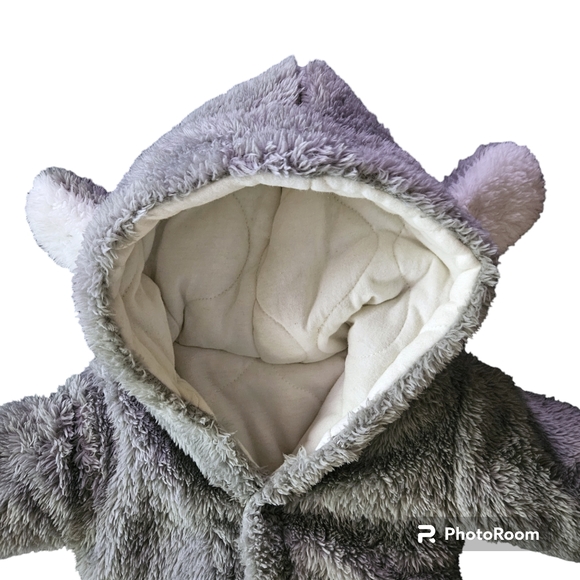Baby Fleece Baby 0-3M Bear Grey Footed Hooded Snowsuit Winter Bunting Sherpa - Picture 3 of 8
